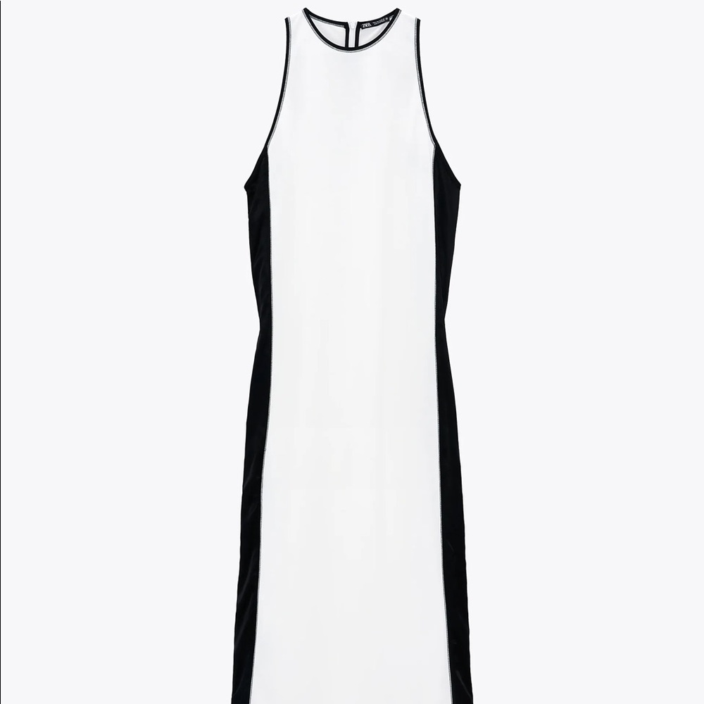 Zara DRESS W/ SIDE STRIPE Round Neck Sleeveless White/Black Size S NEW - Picture 3 of 5